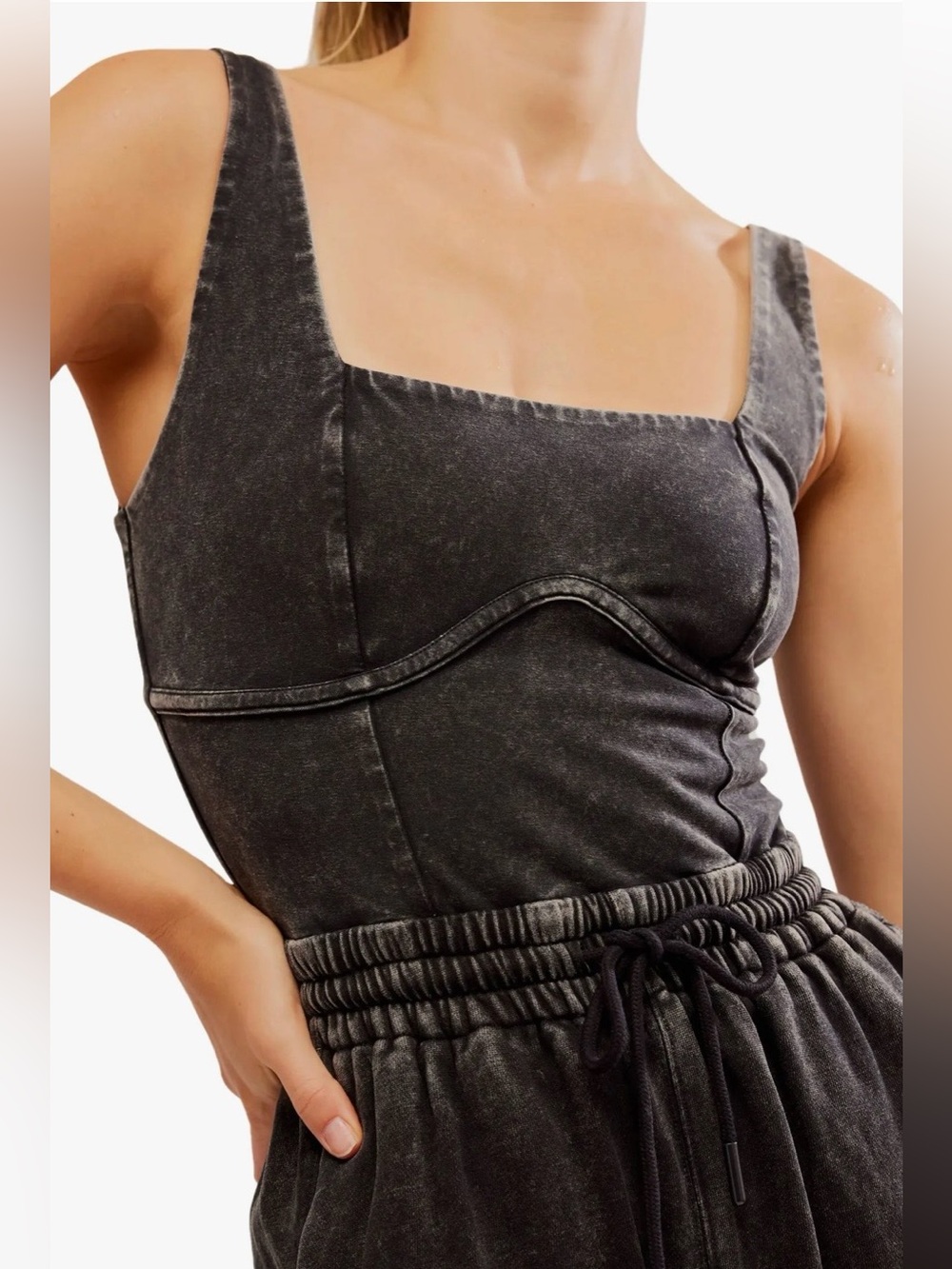 Free People Washed Black Wide-Leg Cotton Jumpsuit - Picture 4 of 9